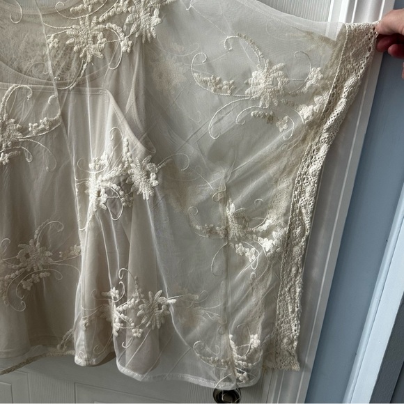 Altar'd State Ivory Sheer Embroidered Lace Boho Mesh Top - Women's L - Picture 8 of 8
